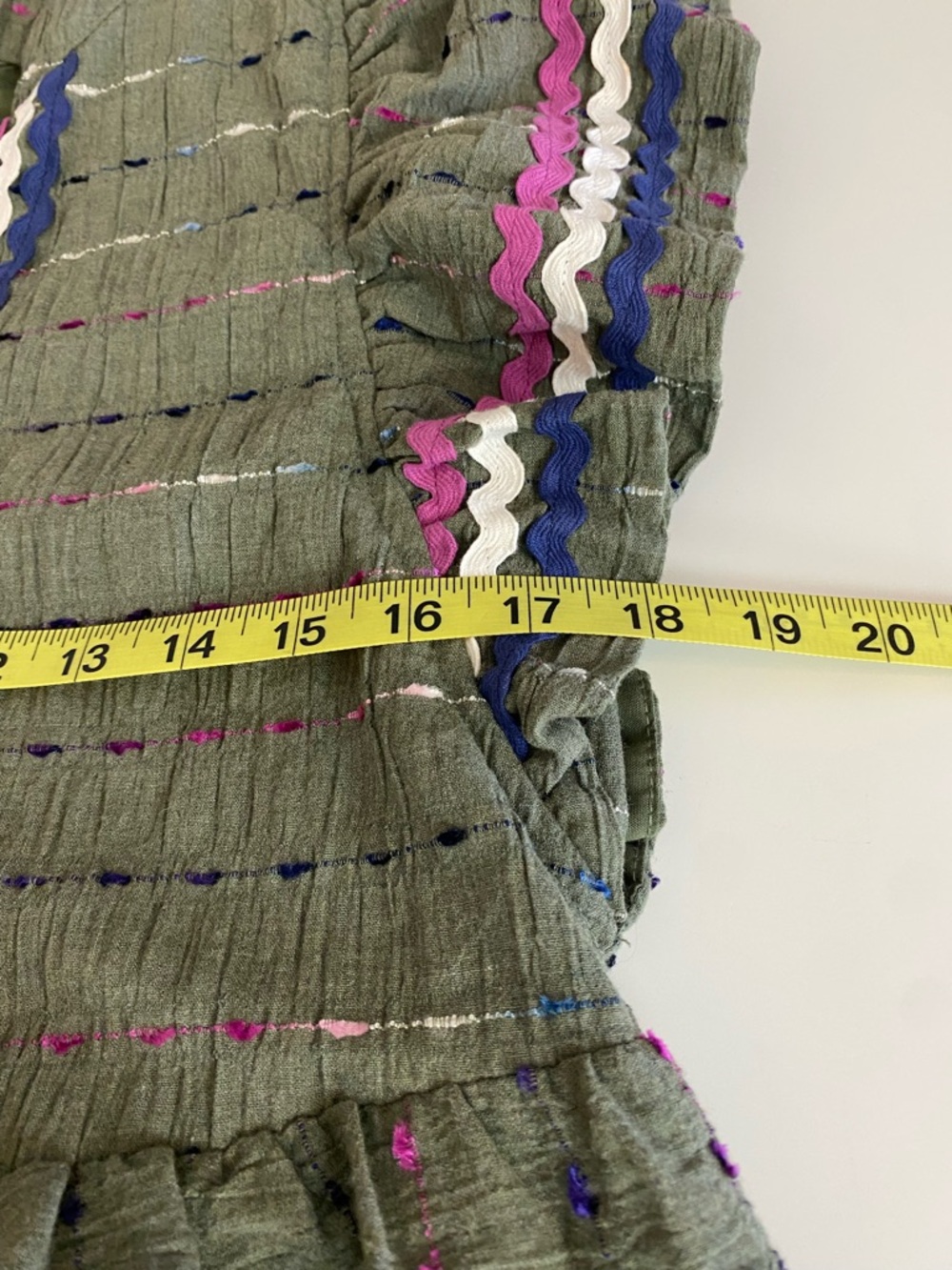 Entro Olive Textured Min Dress With Multi Color Ric Rac Trim Sz S - Picture 9 of 13